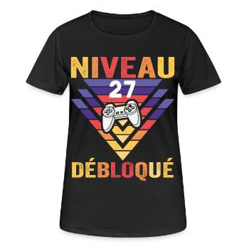 Level 27 Freigeschaltetes Geschenk 27 Jahre Gamer Geek Lustig - Frauen T-Shirt atmungsaktiv - Schwarz - Vorne - AI Model Female 172 light (172cm)