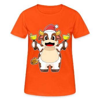 Cloches de Noël Vache Noël - T-shirt respirant Femme - orange néon - Devant - AI Model Female 172 dark (172cm)