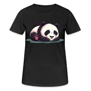 Niedliche Karikatur eines schlafenden Pandas - Entzückendes Design - Frauen T-Shirt atmungsaktiv - Schwarz - Vorne - AI Model Female 172 light (172cm)