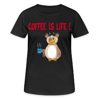 Eule und Kaffee (Englisch) - Frauen T-Shirt atmungsaktiv - Schwarz - Vorne - AI Model Female 172 light (172cm)