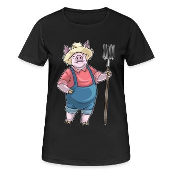 Schwein Landwirt Mistgabel Bauernhof - Frauen T-Shirt atmungsaktiv - Schwarz - Vorne - AI Model Female 172 light (172cm)