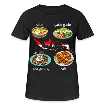 Indonesische Gerichte: Soto, Gado Gado, Nasi goren - Frauen T-Shirt atmungsaktiv - Schwarz - Vorne - AI Model Female 172 light (172cm)