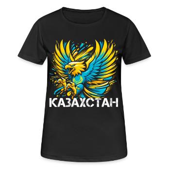 Kasachstan Adler Flagge Fahne kyrillisch Geschenk - Frauen T-Shirt atmungsaktiv - Schwarz - Vorne - AI Model Female 172 light (172cm)