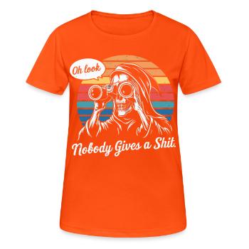 Oh schau mal, niemand kümmert sich um Sensenmann Humor Design - Frauen T-Shirt atmungsaktiv - Neonorange - Vorne - AI Model Female 172 dark (172cm)