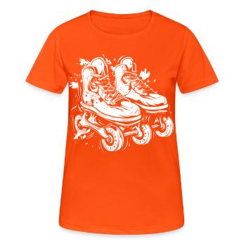 Rollerskates Skizze - Frauen T-Shirt atmungsaktiv - Neonorange - Vorne - AI Model Female 172 dark (172cm)