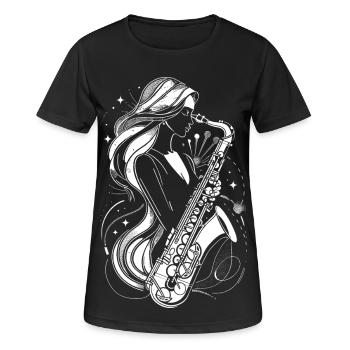 Weiblicher Saxophonist - Frauen T-Shirt atmungsaktiv - Schwarz - Vorne - AI Model Female 172 light (172cm)