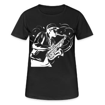 Saxophonist Skizze - Frauen T-Shirt atmungsaktiv - Schwarz - Vorne - AI Model Female 172 light (172cm)
