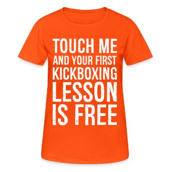touch me and your first kickboxing lesson is free - Women's Breathable T-Shirt - neon orange - Front - AI Model Female 172 dark (172cm)