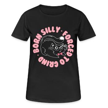 Né idiot, forcé de moudre – Verspielte Katze - T-shirt respirant Femme - noir - Devant - AI Model Female 172 light (172cm)