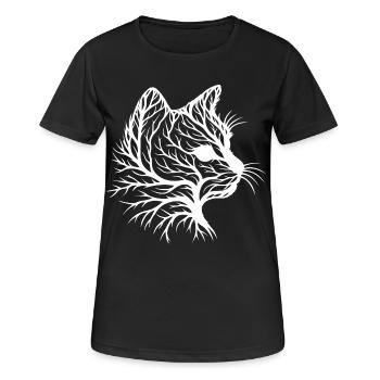 Chat avec motif de feuille dans le style Silhouette - T-shirt respirant Femme - noir - Devant - AI Model Female 172 light (172cm)