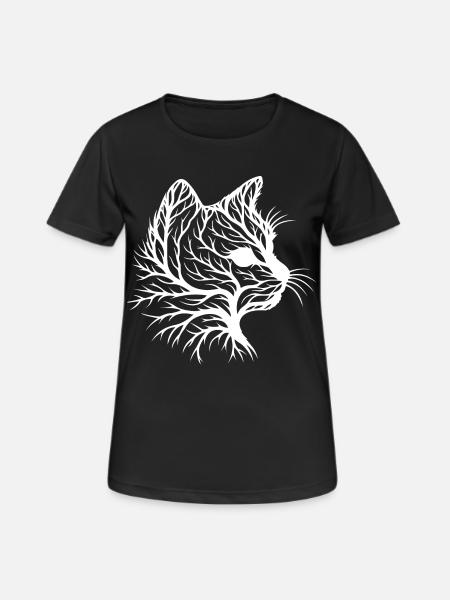 Cat with Leaf Pattern in Silhouette Style - Women's Breathable T-Shirt - black