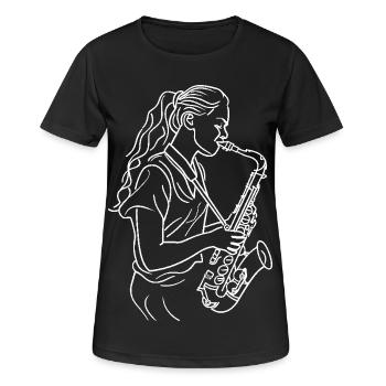 Saxophonspielerin - Frauen T-Shirt atmungsaktiv - Schwarz - Vorne - AI Model Female 172 light (172cm)