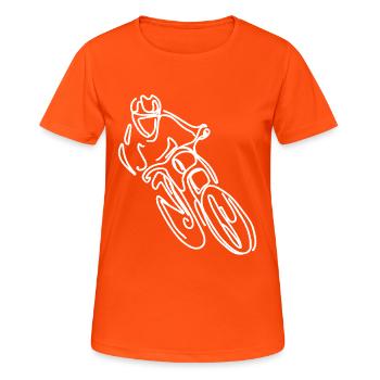 Mountainbike Freeride Zeichnung - Frauen T-Shirt atmungsaktiv - Neonorange - Vorne - AI Model Female 172 dark (172cm)