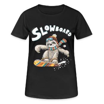 Sloth Snowboard Pun Slowboard Humor Winter Sports - Women's Breathable T-Shirt - black - Front - AI Model Female 172 light (172cm)
