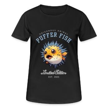 Kugelfisch mit Stacheln am Körper, der sich aufbläht - Frauen T-Shirt atmungsaktiv - Schwarz - Vorne - AI Model Female 172 light (172cm)