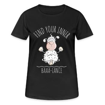 Yoga Sheep Saying Baaa-Lance Word Game - Women's Breathable T-Shirt - black - Front - AI Model Female 172 light (172cm)