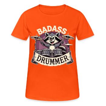 Knallharter Schlagzeuger Waschbär cool Geschenk - Frauen T-Shirt atmungsaktiv - Neonorange - Vorne - AI Model Female 172 dark (172cm)