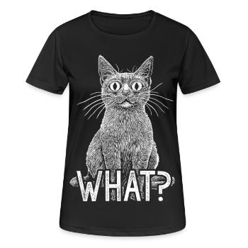 Katze Was Lustige Weiße Katze mit intensivem Horrorblick - Frauen T-Shirt atmungsaktiv - Schwarz - Vorne - AI Model Female 172 light (172cm)
