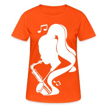 Saxophonist Sketch - Women's Breathable T-Shirt - neon orange - Front - AI Model Female 172 dark (172cm)