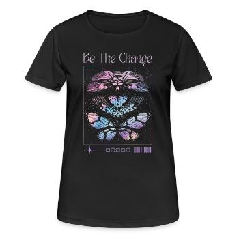 Be The Change – Schmetterlings-Transformation - Frauen T-Shirt atmungsaktiv - Schwarz - Vorne - AI Model Female 172 light (172cm)