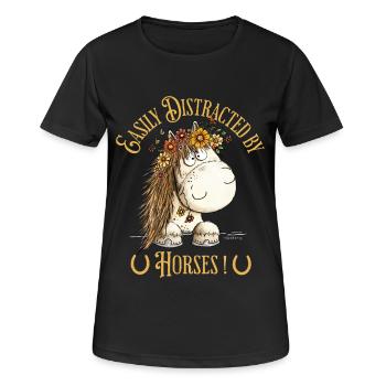 Easily Distracted By Horses Pferd Spruch - Frauen T-Shirt atmungsaktiv - Schwarz - Vorne - AI Model Female 172 light (172cm)