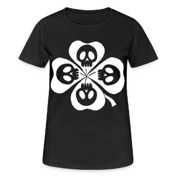 Totenköpfe und weißes vierblättriges Kleeblatt - Frauen T-Shirt atmungsaktiv - Schwarz - Vorne - AI Model Female 172 light (172cm)