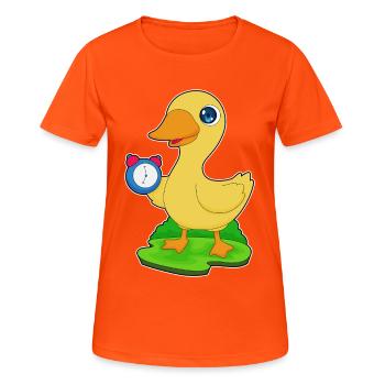 Duck Alarm Clock - Women's Breathable T-Shirt - neon orange - Front - AI Model Female 172 dark (172cm)