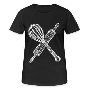 Skizze Nudelholz und Handmixer - Frauen T-Shirt atmungsaktiv - Schwarz - Vorne - AI Model Female 172 light (172cm)