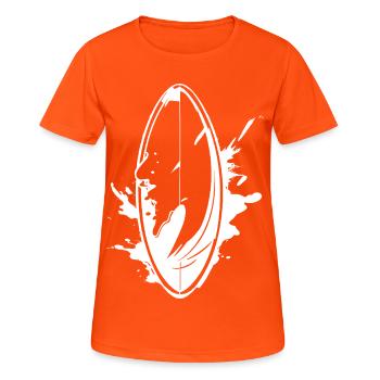 Surfbrett Graffiti - Frauen T-Shirt atmungsaktiv - Neonorange - Vorne - AI Model Female 172 dark (172cm)