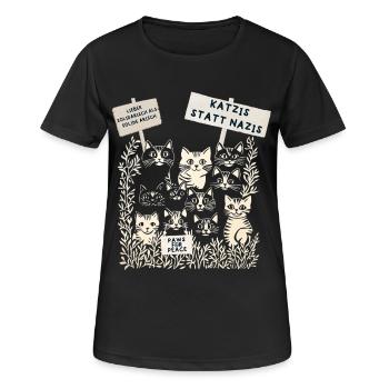 Demo Katzen gegen rechts  - Frauen T-Shirt atmungsaktiv - Schwarz - Vorne - AI Model Female 172 light (172cm)