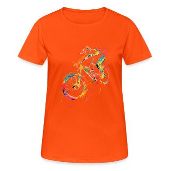 Mountainbiken - Frauen T-Shirt atmungsaktiv - Neonorange - Vorne - AI Model Female 172 dark (172cm)