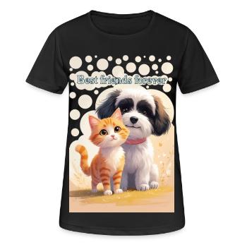 Hund und Katze Tierkinder Beste Freunde für immer - Frauen T-Shirt atmungsaktiv - Schwarz - Vorne - AI Model Female 172 light (172cm)