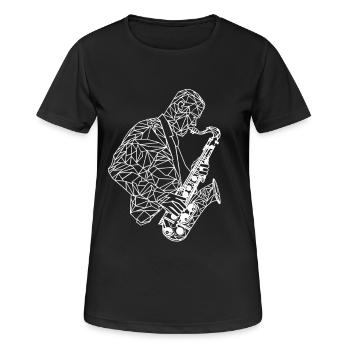 Saxophonist Zeichnung - Frauen T-Shirt atmungsaktiv - Schwarz - Vorne - AI Model Female 172 light (172cm)