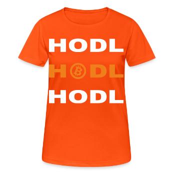 Bitcoin - Hodl Hodl Hodl - Frauen T-Shirt atmungsaktiv - Neonorange - Vorne - AI Model Female 172 dark (172cm)