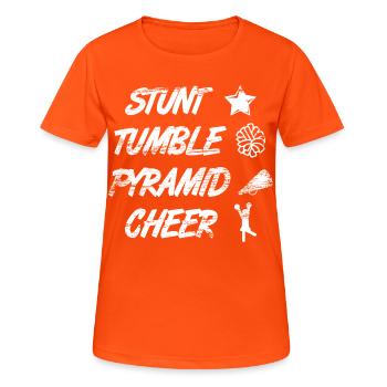 Stunt Tumble Pyramid Cheer - Women's Breathable T-Shirt - neon orange - Front - AI Model Female 172 dark (172cm)