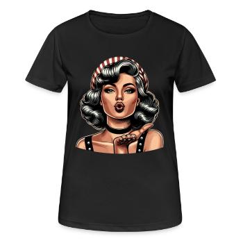 Rockabilly Kissing Mouth Air Kiss Blow Retro Gift - Women's Breathable T-Shirt - black - Front - AI Model Female 172 light (172cm)