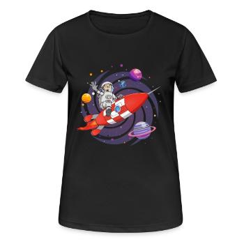 L’astronaute et la fusée rouge dans l’espace. - T-shirt respirant Femme - noir - Devant - AI Model Female 172 light (172cm)