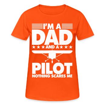 Je suis papa et pilote, rien ne me fait peur - T-shirt respirant Femme - orange néon - Devant - AI Model Female 172 dark (172cm)