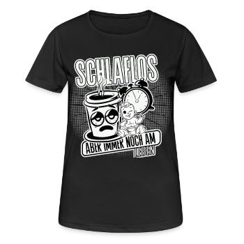 Schlaflos – aber immer noch am leben. Mom Life - Frauen T-Shirt atmungsaktiv - Schwarz - Vorne - AI Model Female 172 light (172cm)