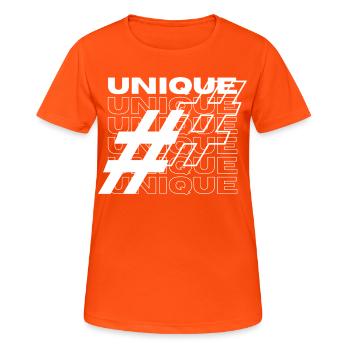 Einzigartige Hashtag-Typografie - Frauen T-Shirt atmungsaktiv - Neonorange - Vorne - AI Model Female 172 dark (172cm)
