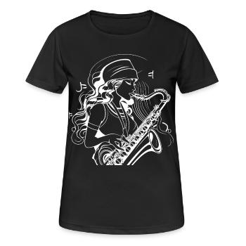 Saxophonistin Skizze - Frauen T-Shirt atmungsaktiv - Schwarz - Vorne - AI Model Female 172 light (172cm)