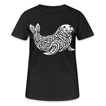 Phoque Tribal - T-shirt respirant Femme - noir - Devant - AI Model Female 172 light (172cm)