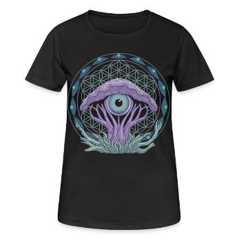 Pilzaugen-Portal | Psychedelische Vision Kunst - Frauen T-Shirt atmungsaktiv - Schwarz - Vorne - AI Model Female 172 light (172cm)