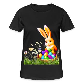Osterhase mit bunten Eiern - Frauen T-Shirt atmungsaktiv - Schwarz - Vorne - AI Model Female 172 light (172cm)