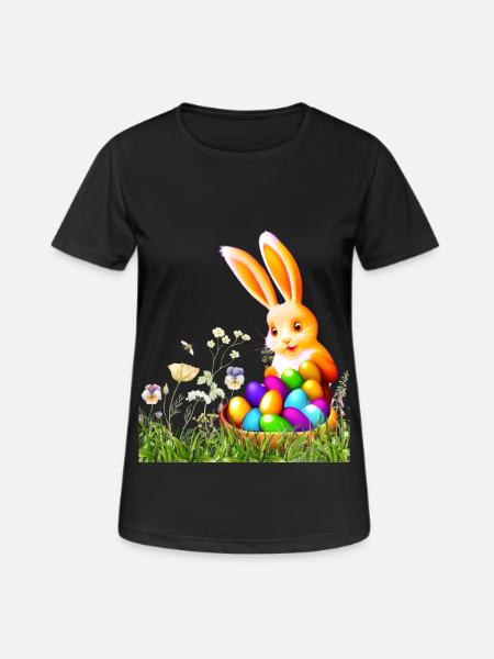 Easter bunny with colorful eggs - Women's Breathable T-Shirt - black