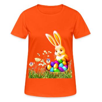 Osterhase mit bunten Eiern - Frauen T-Shirt atmungsaktiv - Neonorange - Vorne - AI Model Female 172 dark (172cm)