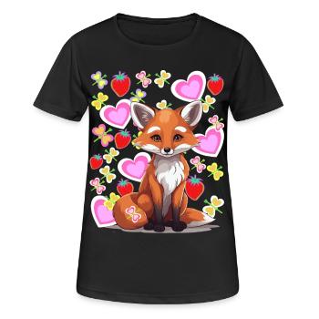 Renard Fox Coeur Fraises d’été Enfants Années 80 - T-shirt respirant Femme - noir - Devant - AI Model Female 172 light (172cm)