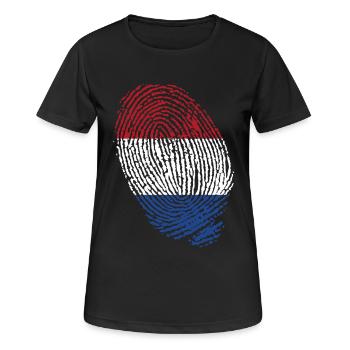 Fingerabdrücke der niederländischen Flagge - Frauen T-Shirt atmungsaktiv - Schwarz - Vorne - AI Model Female 172 light (172cm)