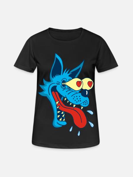 Cartoon Wolf in Love - Women's Breathable T-Shirt - black