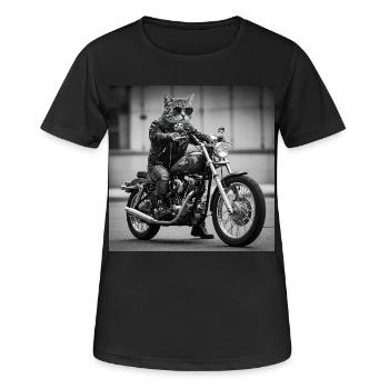 Rock Biker Cat: Cooles und originelles Design - Frauen T-Shirt atmungsaktiv - Schwarz - Vorne - AI Model Female 172 light (172cm)